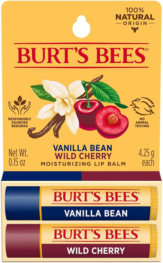 Burt's Bees 100% Natural Lip Balm, Wild Cherry and Vanilla Bean Blister Box