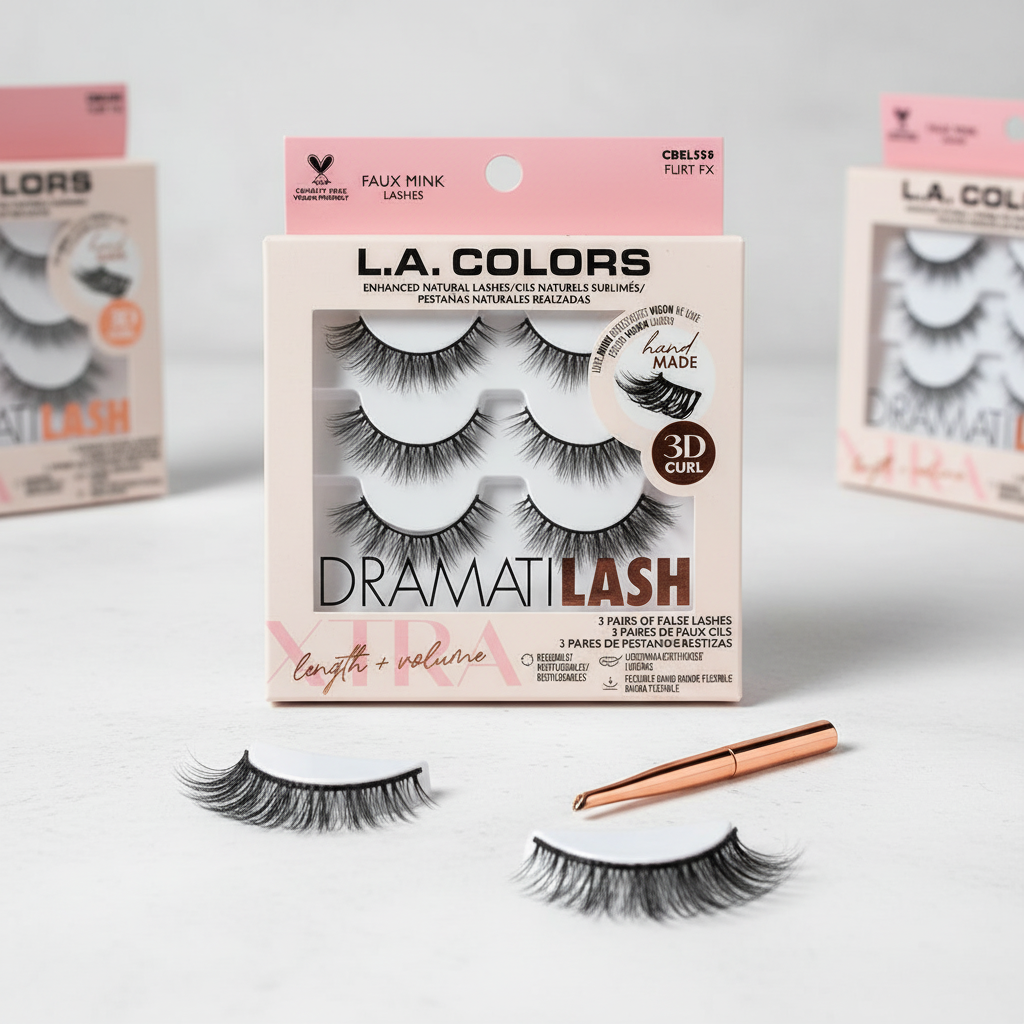 L.A. COLORS Dramatilash Faux Mink Lashes 3 Pairs Flirt FX CBEL536 Black 3D Curl