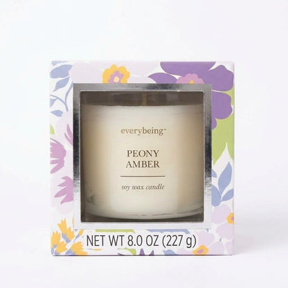Everybeing Peony Amber Soy Wax Scented Candle 8oz Floral Exotic Spices Relax