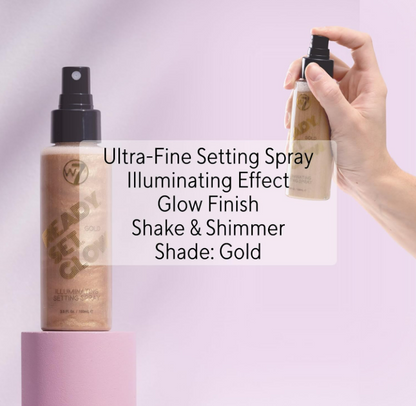 W7 Ready Set Glow Makeup Setting Spray - Shimmer Finish - Long-Lasting, Gold