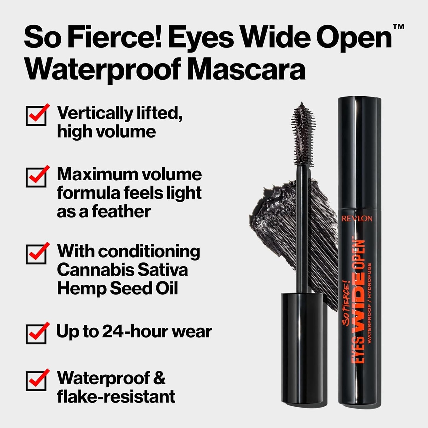 Revlon So Fierce! Eyes Wide Open Mascara, 104 Waterproof Black, 0.24 fl oz