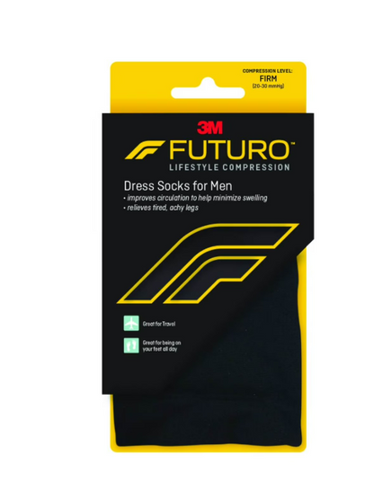FUTURO Dress Socks for Men, Large, Black, Firm (20-30 mm/Hg)