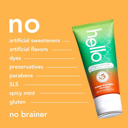 Hello Magical Mermaid Kids Toothpaste With Fluoride, Orange, 4.2 OZ
