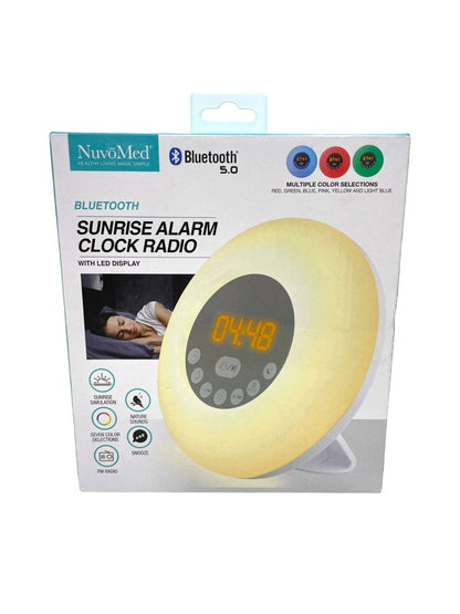 NuvoMed Sunrise Alarm Clock Radio Bluetooth Led Display Multiple Color