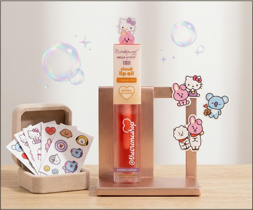 The Creme Shop x Hello Kitty x BT21 Cloud Lip Oil Dreamy Coral Limited Edition