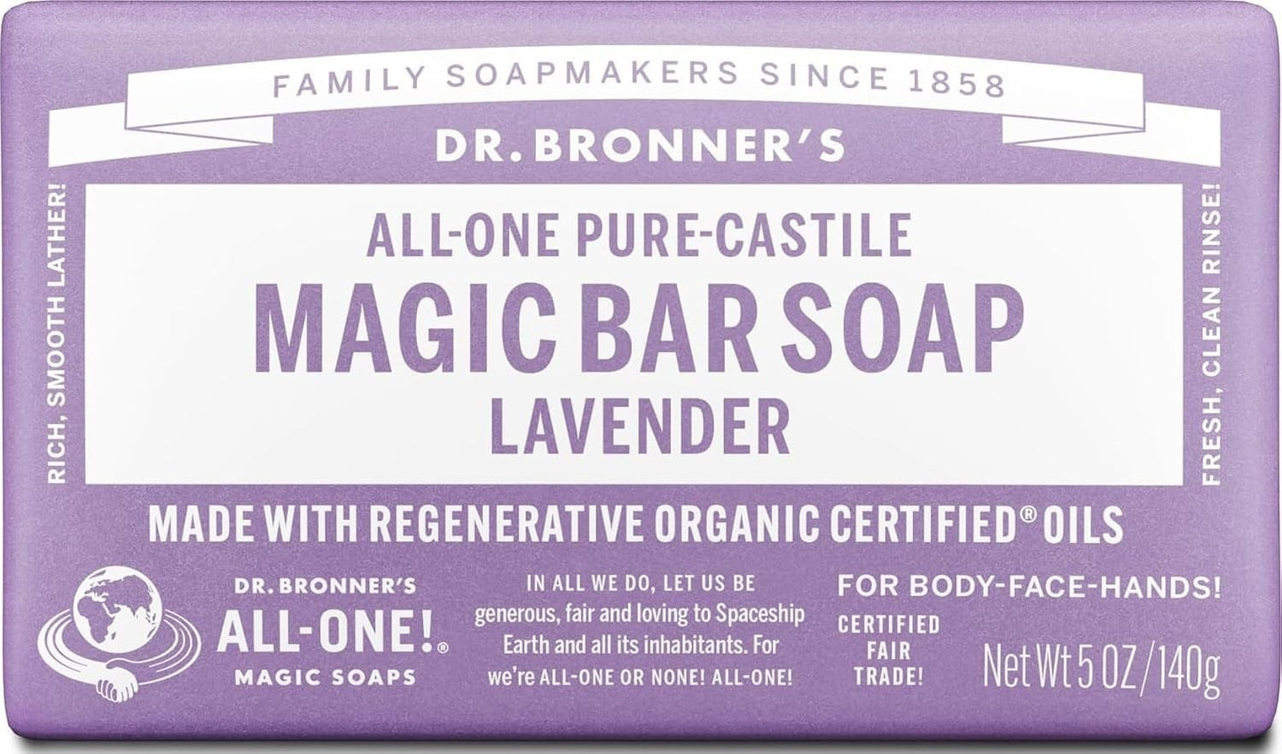 Dr.Bronner's Magic Bar Soap, Lavender, Pure-Castile Soap, 5 oz