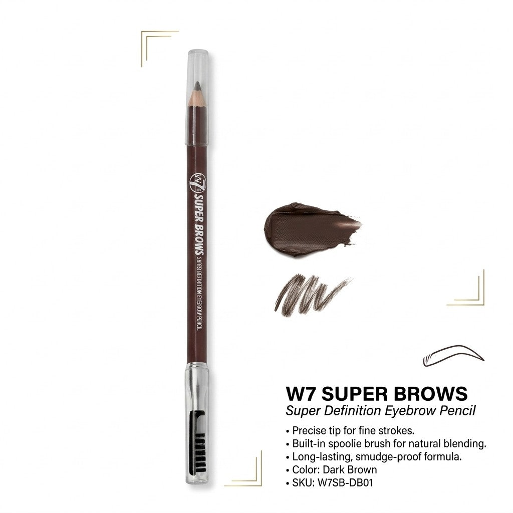 W7 Super Brows Super Definition Eyebrow Pencil - Dark Brown HD Brow Pen + Brush