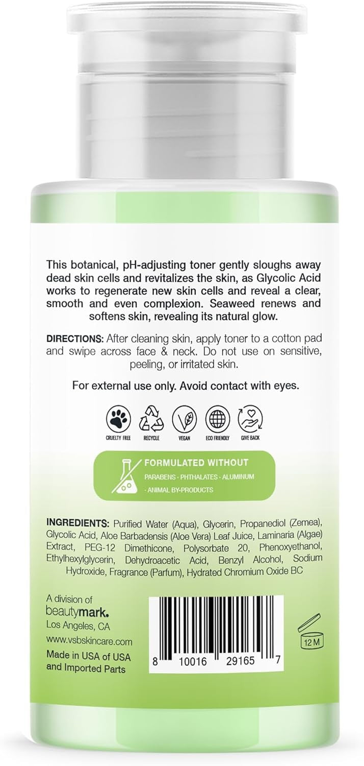 Exfoliating Face Toner with Seaweed & Glycolic Acid – 8 fl oz