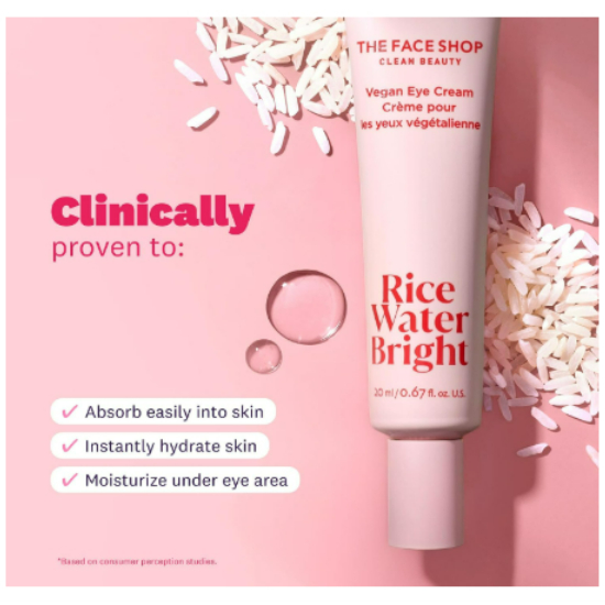 Face Shop Rice Water Bright Vegan Eye Cream Eye Cream for Dark Circles Dark Circles Under Eye Treatment Under Eye Brightener Hydrating Niacinamide Hyaluronic Acid Korean Skin Care