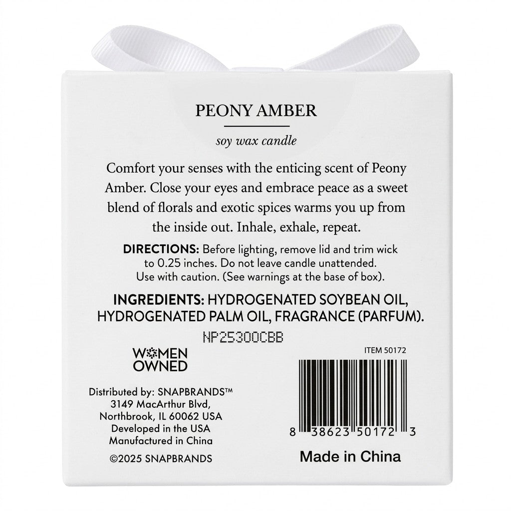 Everybeing Peony Amber Soy Wax Scented Candle 8oz Floral Exotic Spices Relax