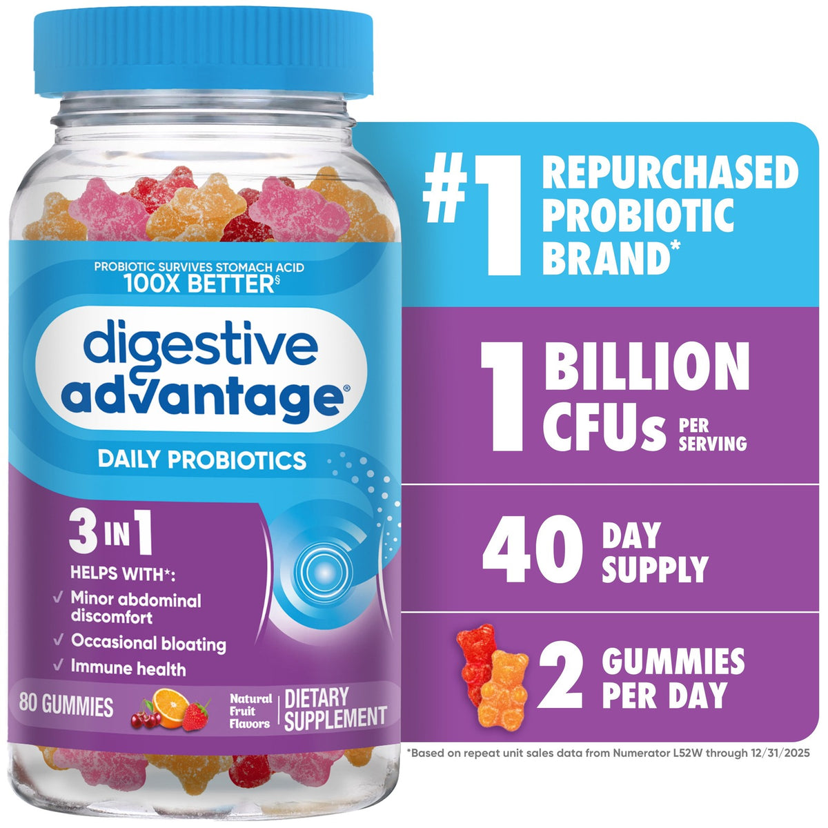Digestive Advantage Daily Probiotics For Women And Men, Gut Health, 80 Gummies