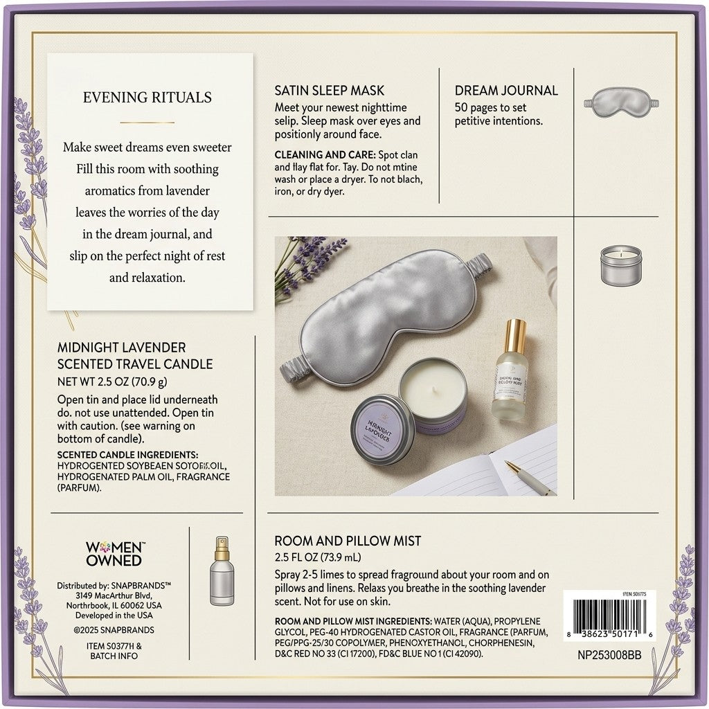 everybeing Evening Rituals Midnight Lavender Sleep Gift Set Mask Journal Mist