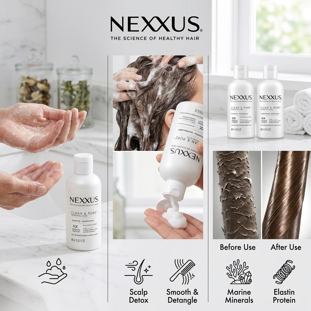 Nexxus Clean & Pure Shampoo and Conditioner Duo Set - 3 oz Travel Size Detox
