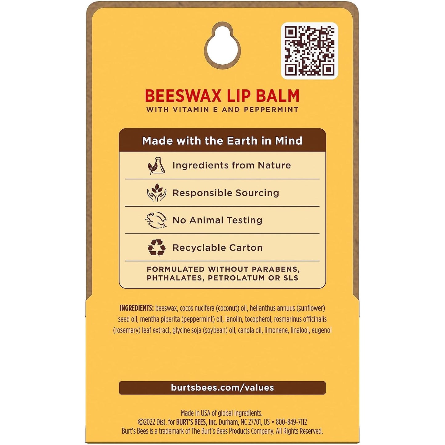 Burt's Bees Mini Lip Balm Original Beeswax Vitamin E Peppermint 2 Tubes New