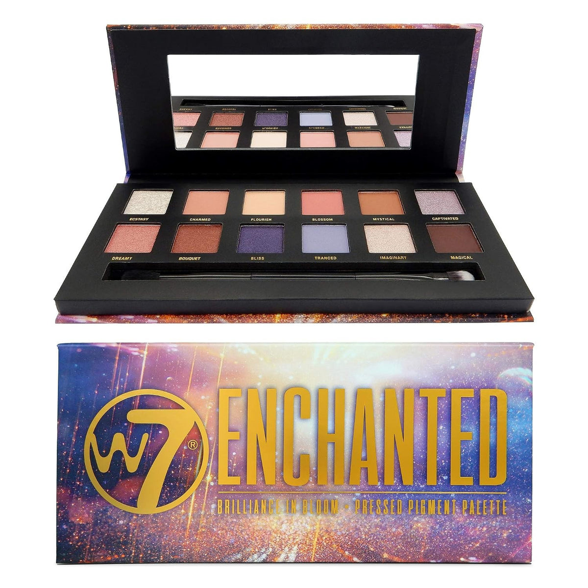 W7 Enchanted Pressed Pigment Palette - 12 Blushed Pink & Purple Colors - Flawles