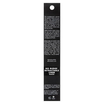 e.l.f. No Budge Retractable Eyeliner, Creamy, Ultra-Pigmented & Waterproof Black