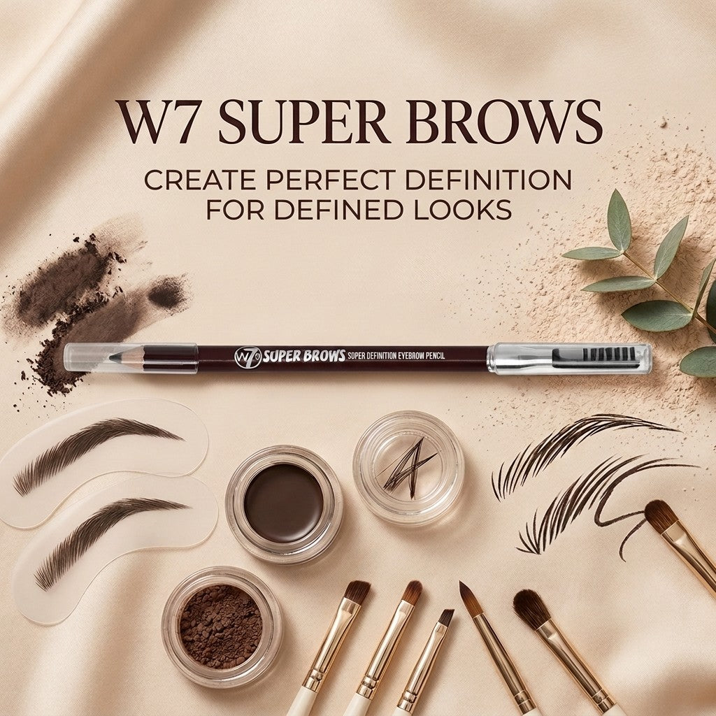 W7 Super Brows Super Definition Eyebrow Pencil - Dark Brown HD Brow Pen + Brush