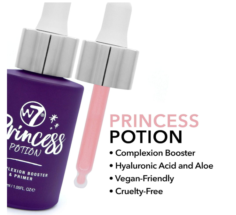 W7 Princess Potion Face Primer Drops Purple Makeup Base Priming Formula For Flawless Bright Skin Vegan Makeup, 30 ml.