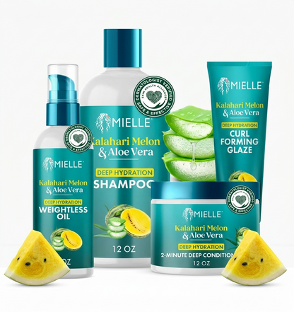 Mielle Kalahari Melon & Aloe Vera 4pc Set Shampoo Conditioner Oil Curl Glaze