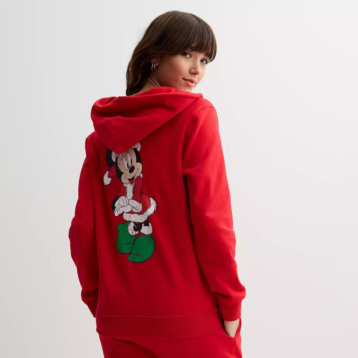Disney's Minnie Mouse Santa's Favorite Juniors' Full-Zip Graphic Hoodie, Red, XL