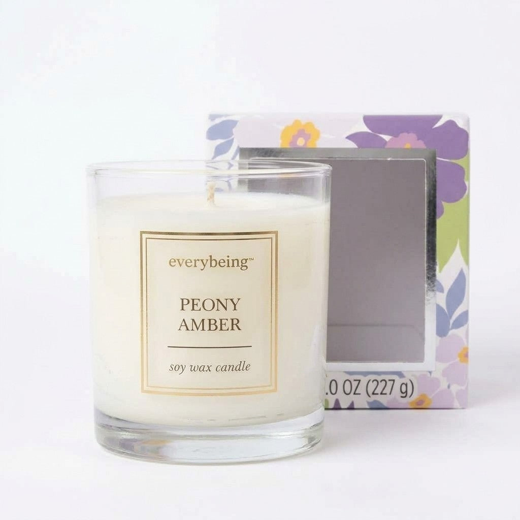 Everybeing Peony Amber Soy Wax Scented Candle 8oz Floral Exotic Spices Relax