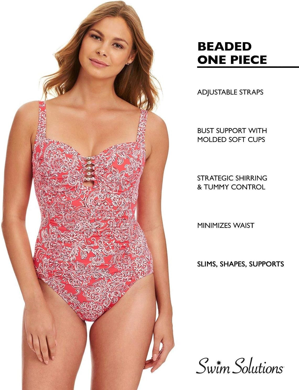 Swim Solutions Womens Shirred Tummy-Control One-Piece Swimsuit 18 Black