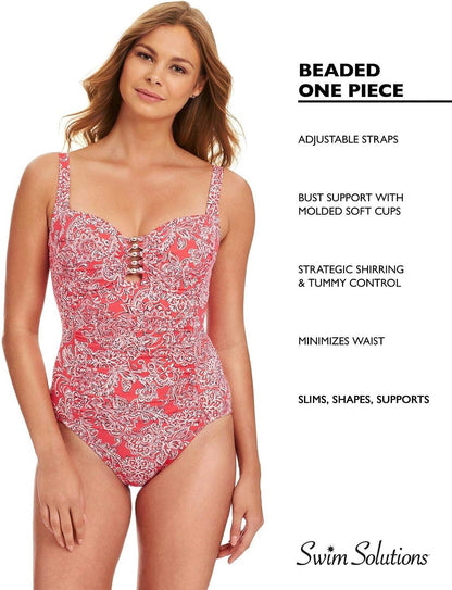 Swim Solutions Womens Shirred Tummy-Control One-Piece Swimsuit 18 Black