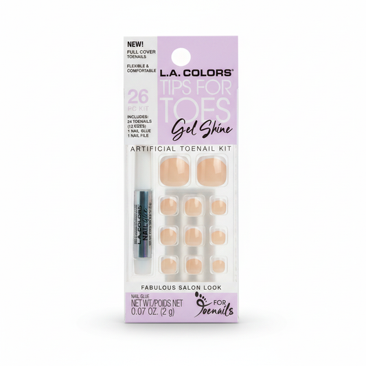 LA Colors Tips for Toes Gel Shine 26 Pc Kit French Manicure Glue-On Toe Nails