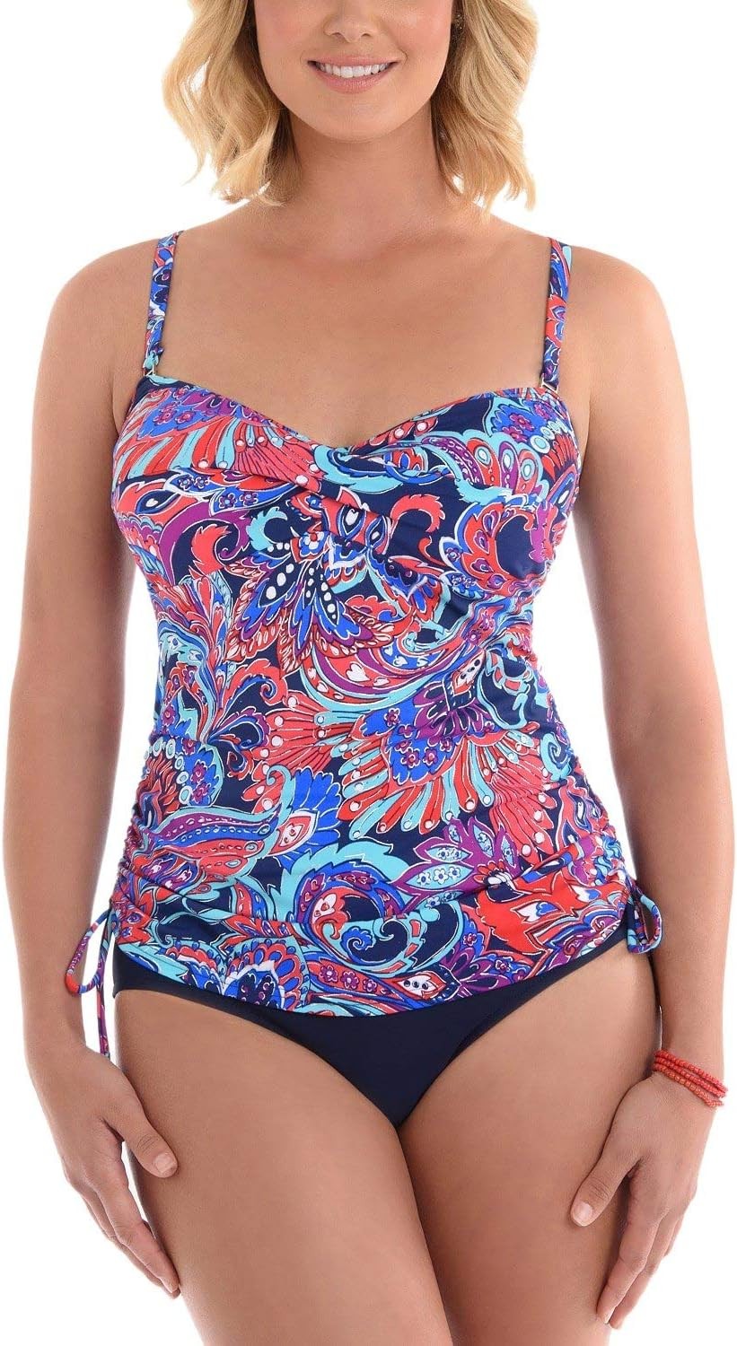 Swim Solutions Womens No Wall Flowers Metallic Tankini Swim Top Pink 12