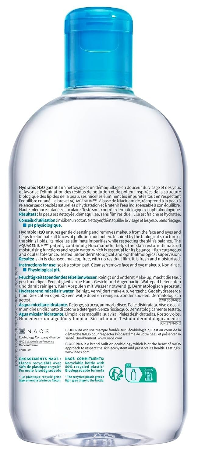 2 Pack Bioderma Hydrabio H2O Micellar Water 500ml Cleanser Makeup Remover