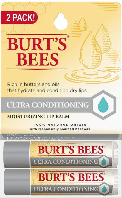Burt's Bees Lip Balm, Ultra Conditioning Moisturizing Lip Care, 2 Tubes, 0.15 oz