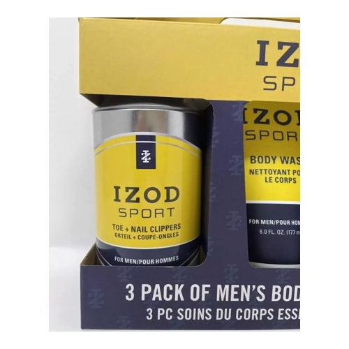 IZOD Sport 3 Pack Body Care, Toe & Nail Clippers, Body Wash and 40g Sponge