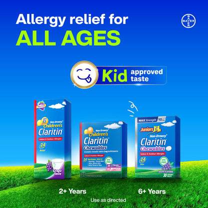 Children's Claritin 24 Hour Non-Drowsy Allergy Relief, Grape Chewable Tablets, Dye-free, 30 Count