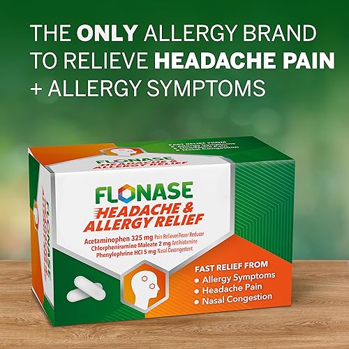 Flonase Headache and Allergy Relief Caplets with Acetaminophen 325 mg, Chlorpheniramine Maleate 4 mg and Phenylephrine HCl 10 mg Per 2 Caplet Dose - 96 Caplets