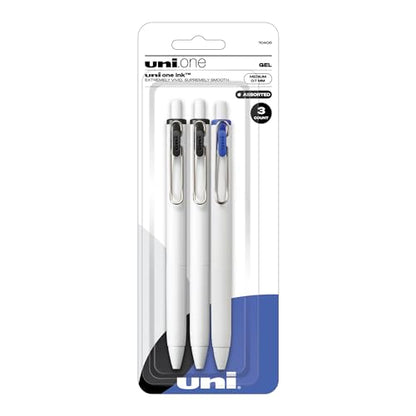 uniball one Retractable Gel Pens, Medium Point (0.7mm), Assorted Ink, 3 Pack