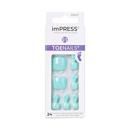 KISS imPRESS No Glue Pedi Press-On Toenails Includes 24 Nails, Prep Pad, 1 Manicure Stick, 1 Mini File