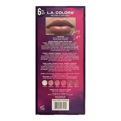 L.A. COLORS All Is Bright 6pc Shiny Lipgloss Set, Lips Be Shiny