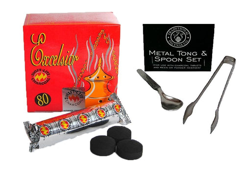 Excelsior Swift Lite Charcoal Box For Incense W Tong & Spoon Set 33mm Tablets 80