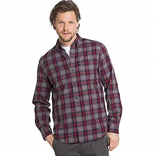 G. H. BASS and CO. Men's Fireside Flannel Shirt Plaid Grey Red Medium