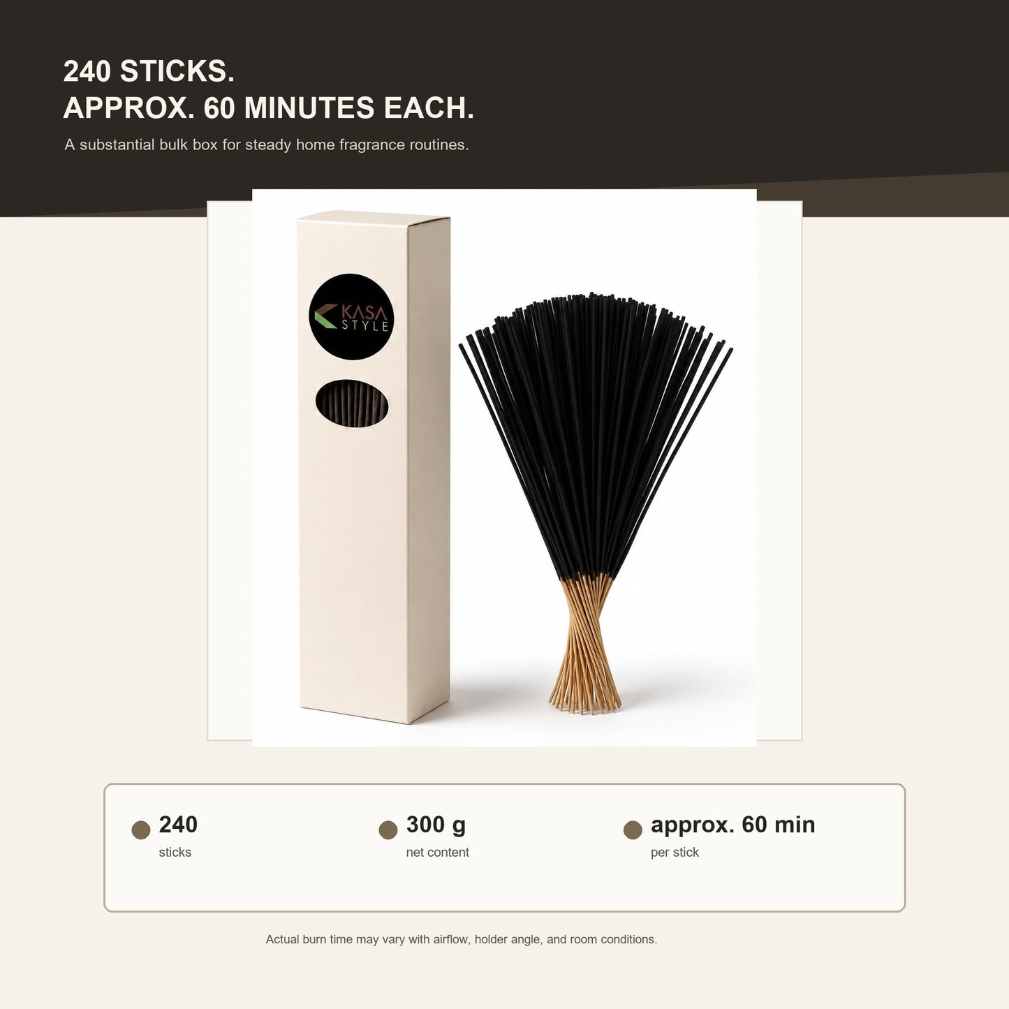 Kasa Style Incense Sticks, Hand-Dipped, 240 Ct, 300 g