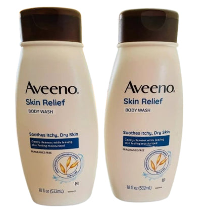 NEW LOT 2 Aveeno Skin Relief Body Wash Fragrance Free 18 oz