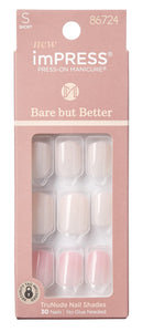 KISS imPRESS Bare but Better Press-on Nails, Effortless Finish, 30 Count
