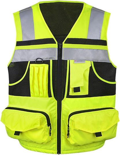 Kasa Style 3M High-Visibility Reflective Safety Vest, Multi-Pocket, Unisex Durable Workwear Ideal for Construction Workers Outdoor