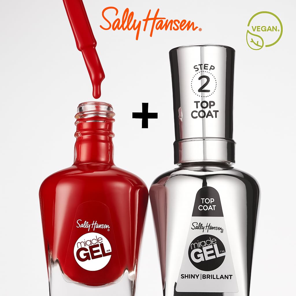 Sally Hansen Miracle Gel Beetlejuice Salon Quality Nail Polish | Gel-Like Formula, Two-Step System, No UV Light Needed, Long Lasting | Opaque, Glossy | 927 Strange And Unusual | Cherry Red Nail Color