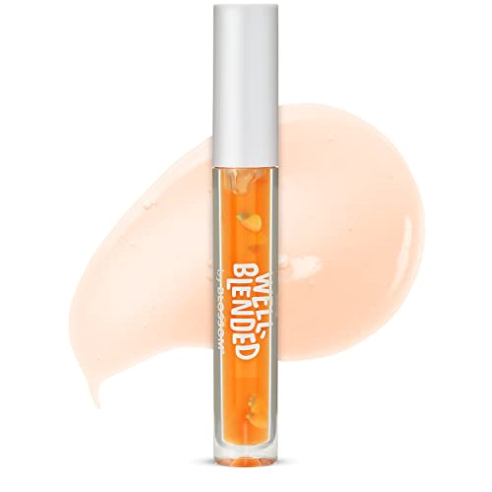 Blossom Lip Gloss Well Blended Fruit Flavored Smoothie Inspired Moisturizing Lip Care, Hydrating Lip Gloss with Wand Applicator, 0.10oz, Just Peachy