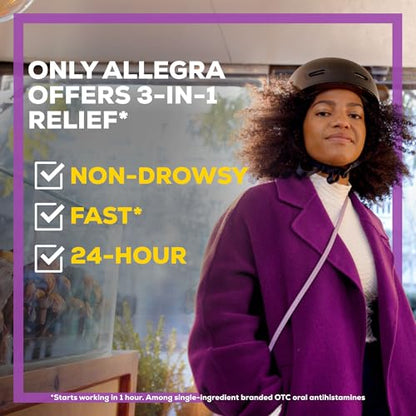 Allegra Adult 24HR Non-Drowsy Antihistamine, 70 Tablets, Fast-acting Allergy Symptom Relief, 180 mg