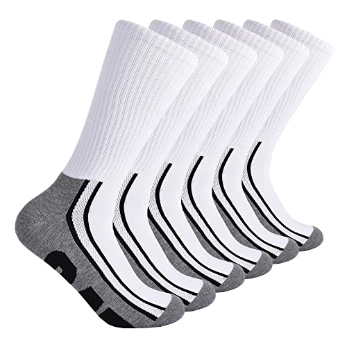 Caterpillar Men's 6-Pack Half Cushioned Crew Socks, White Logo, Large