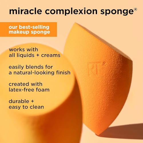 Real Techniques Miracle Complexion Sponge, Makeup Blender for Liquid and Cream Foundation, Full Coverage, Streak-Free Professional Makeup Tool, Cruelty Free, Vegan, Latex Free, 4 Count