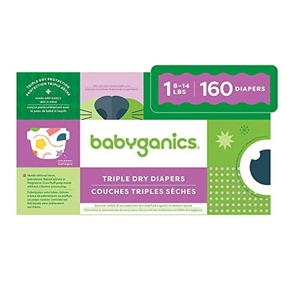 Babyganics Size 1, 160 count, Absorbent, Breathable, Triple Dry Protection Diapers