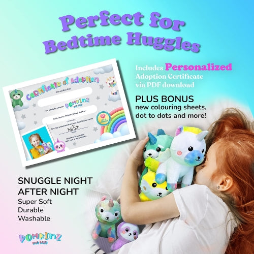 Pomkins Girls Gift Sequins Bag with 5 Plush Stuffed Unicorns and PDF Gift Certificate - Ages 3+